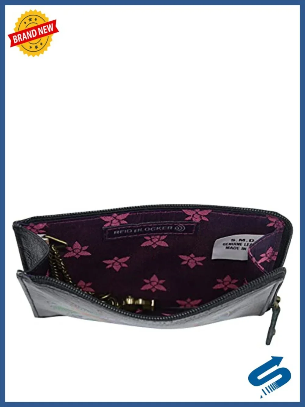 Hand-Painted Leather RFID Key Zip Case with Skull Art